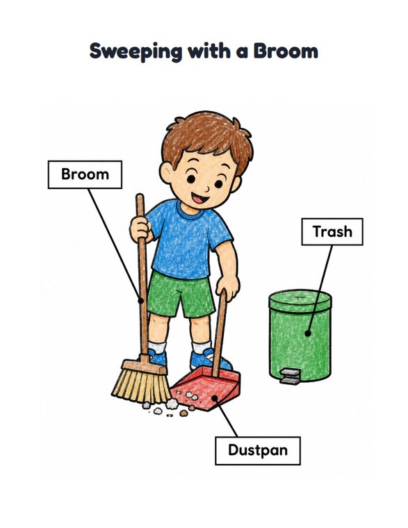Sweeping with a Broom worksheet (Easy, Pre-K–K)