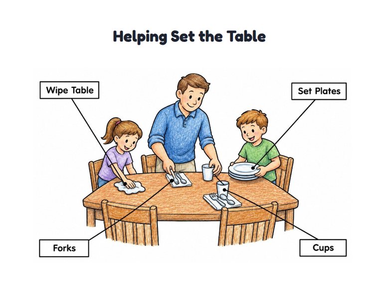Helping Set the Table worksheet (Medium, Grades 1–2)
