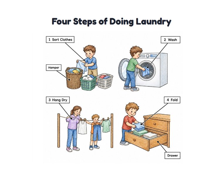 Four Steps of Doing Laundry worksheet (Hard, Grades 3–4)