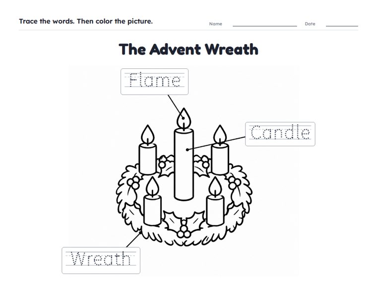 The Advent Wreath worksheet (Easy, Pre-K–K)