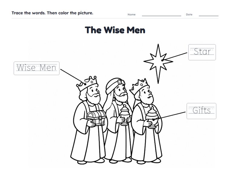 The Wise Men worksheet (Easy, Pre-K–K)