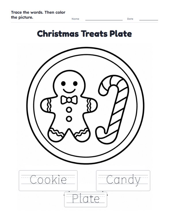 Christmas Treats Plate worksheet (Easy, Pre-K–K)