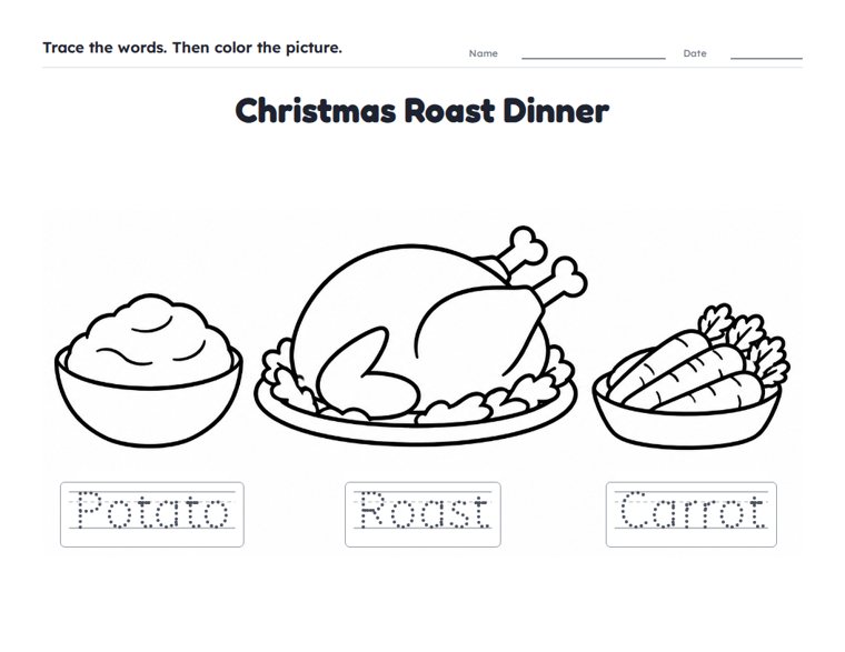 Christmas Roast Dinner worksheet (Easy, Pre-K–K)