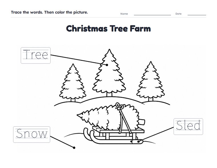 Christmas Tree Farm worksheet (Easy, Pre-K–K)