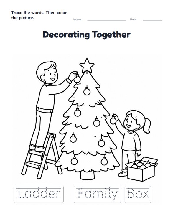 Decorating Together worksheet (Easy, Pre-K–K)