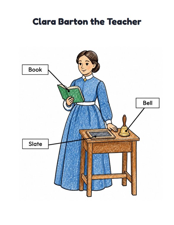 Clara Barton the Teacher worksheet (Easy, Pre-K–K)