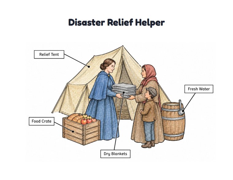 Disaster Relief Helper worksheet (Medium, Grades 1–2)