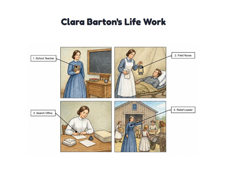Clara Barton's Life Work worksheet (Hard, Grades 3–4)