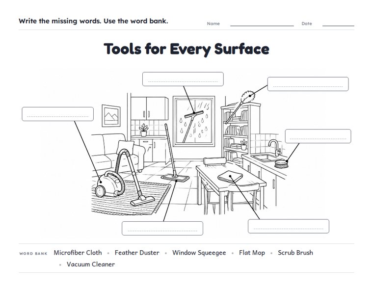 Tools for Every Surface worksheet (Hard, Grades 3–4)