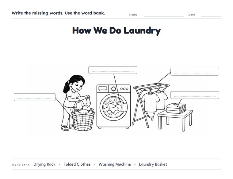 How We Do Laundry worksheet (Medium, Grades 1–2)