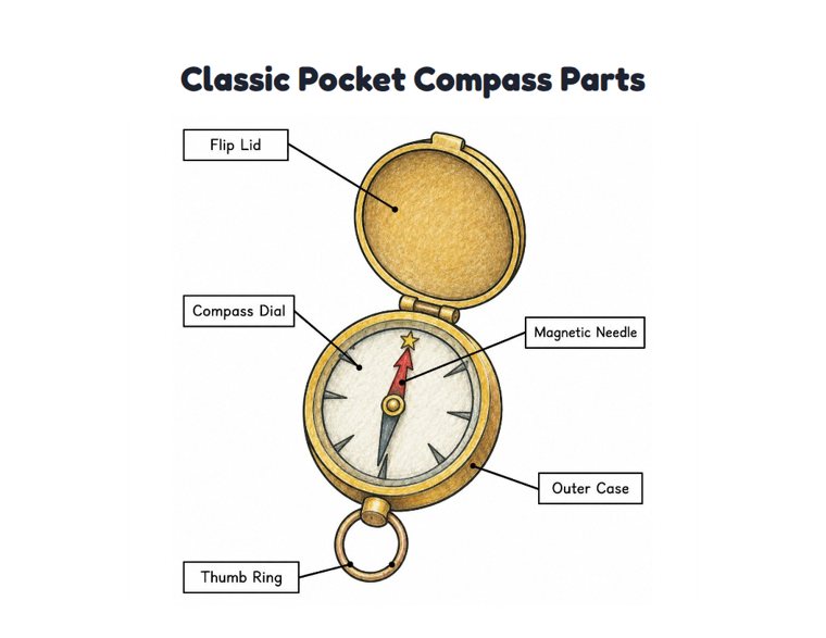 Classic Pocket Compass Parts worksheet (Medium, Grades 1–2)