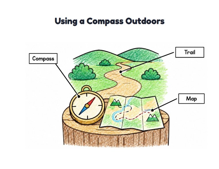 Using a Compass Outdoors worksheet (Easy, Pre-K–K)
