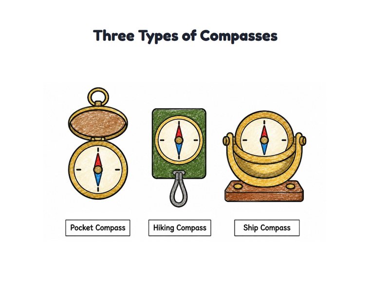 Three Types of Compasses worksheet (Easy, Pre-K–K)