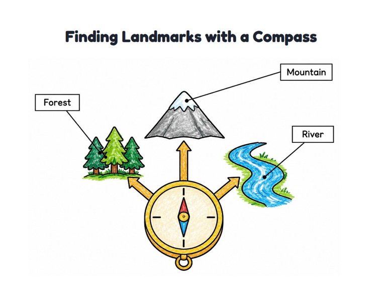 Finding Landmarks with a Compass worksheet (Easy, Pre-K–K)