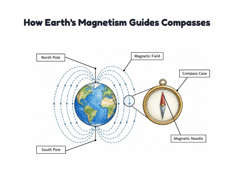 How Earth's Magnetism Guides Compasses worksheet (Hard, Grades 3–4)