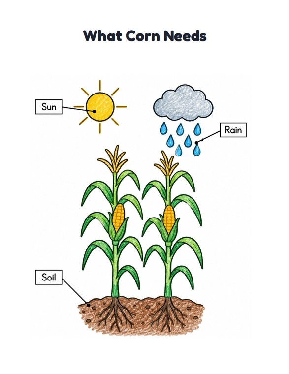 What Corn Needs worksheet (Easy, Pre-K–K)