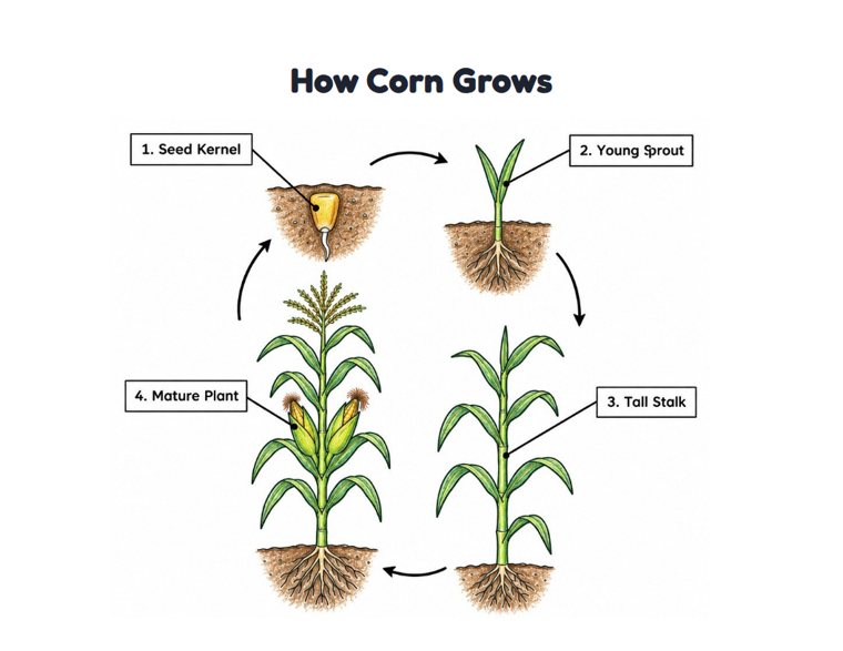 How Corn Grows worksheet (Medium, Grades 1–2)