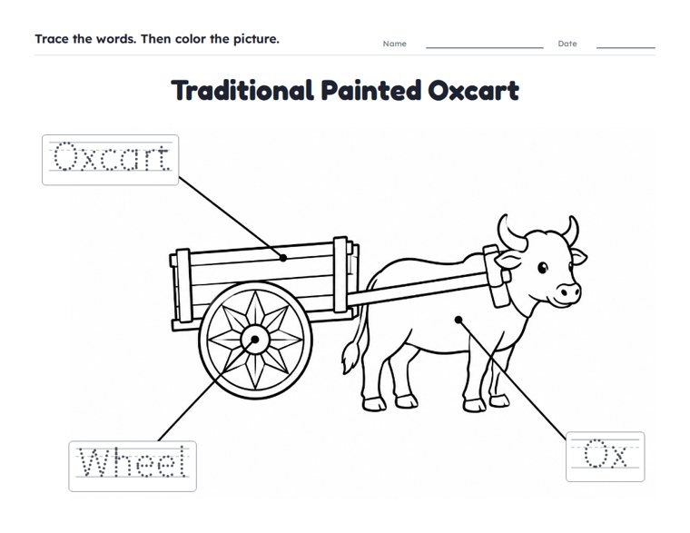 Traditional Painted Oxcart worksheet (Easy, Pre-K–K)