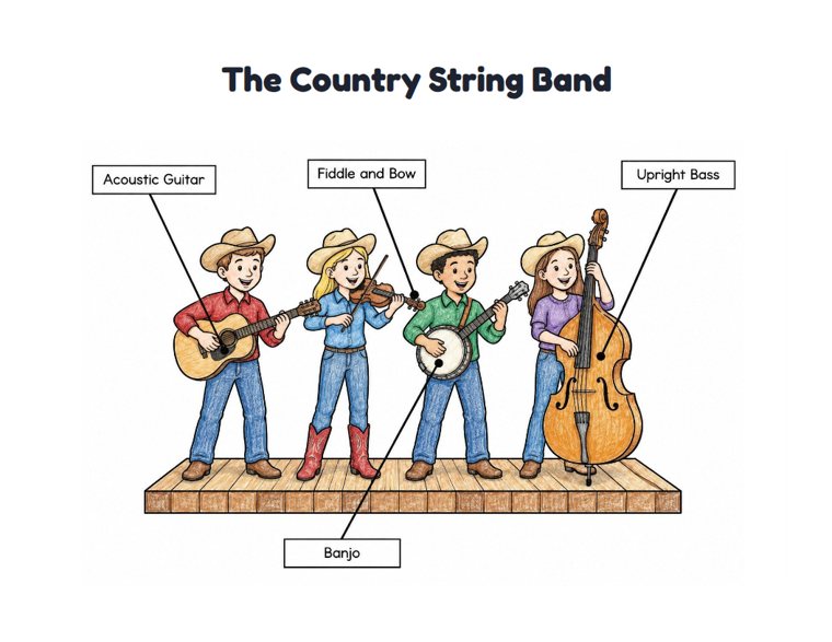 The Country String Band worksheet (Medium, Grades 1–2)
