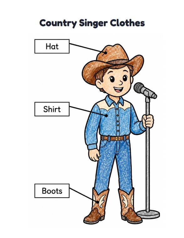 Country Singer Clothes worksheet (Easy, Pre-K–K)