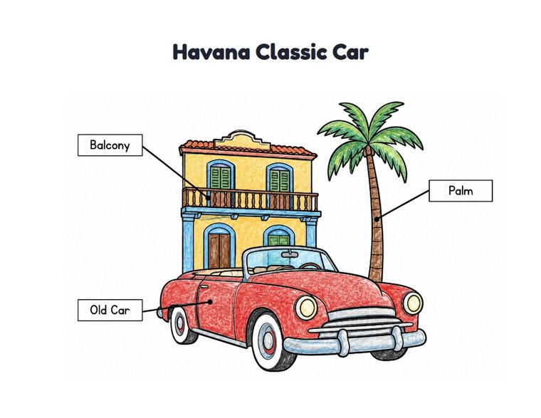 Havana Classic Car worksheet (Easy, Pre-K–K)