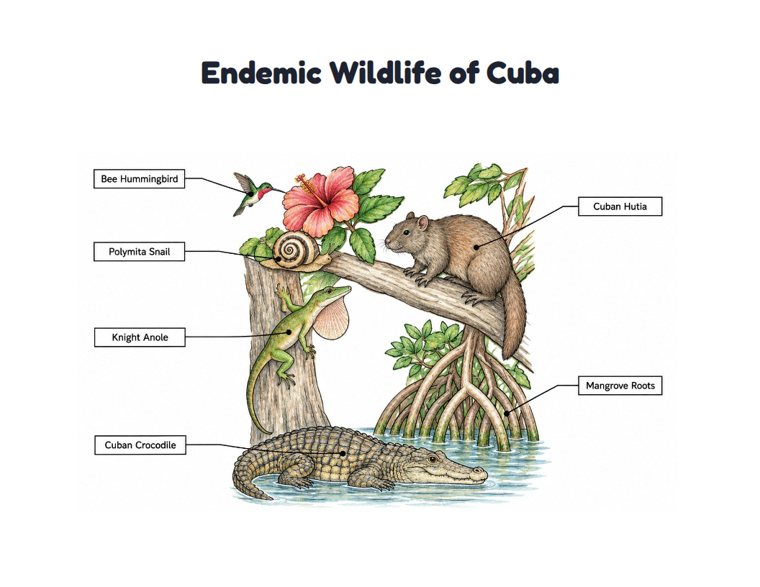 Endemic Wildlife of Cuba worksheet (Hard, Grades 3–4)