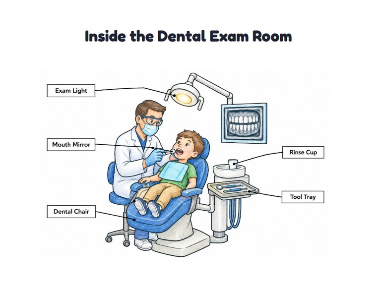 Inside the Dental Exam Room worksheet (Medium, Grades 1–2)