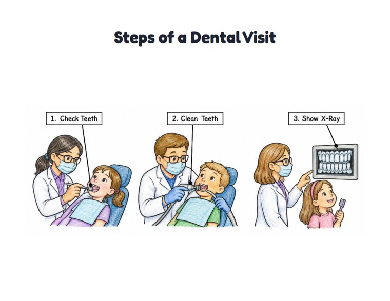 Steps of a Dental Visit worksheet (Medium, Grades 1–2)