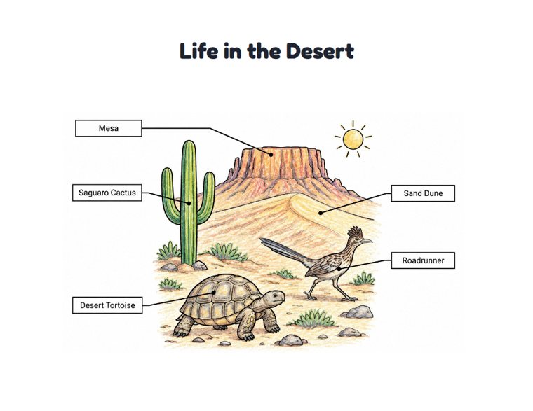 Life in the Desert worksheet (Medium, Grades 1–2)