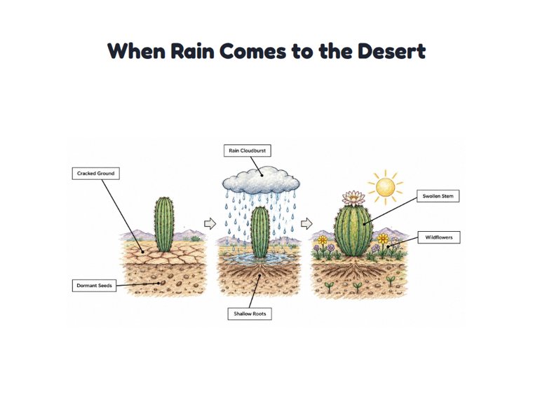 When Rain Comes to the Desert worksheet (Hard, Grades 3–4)