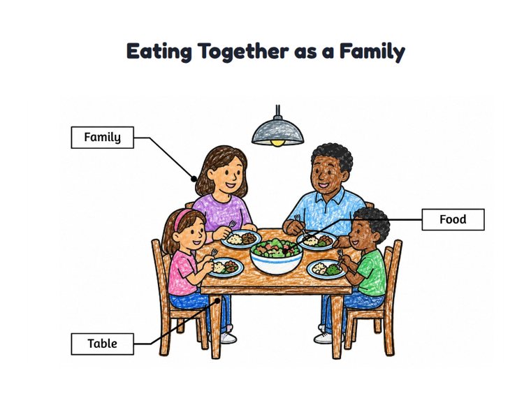 Eating Together as a Family worksheet (Easy, Pre-K–K)