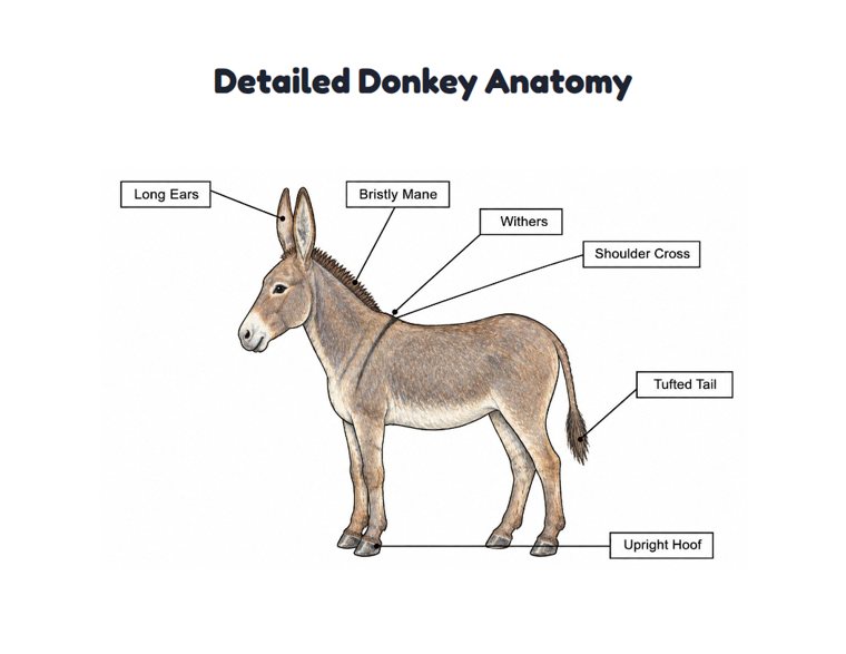 Detailed Donkey Anatomy worksheet (Hard, Grades 3–4)