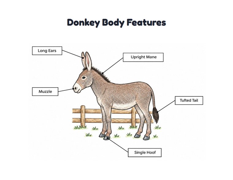 Donkey Body Features worksheet (Medium, Grades 1–2)