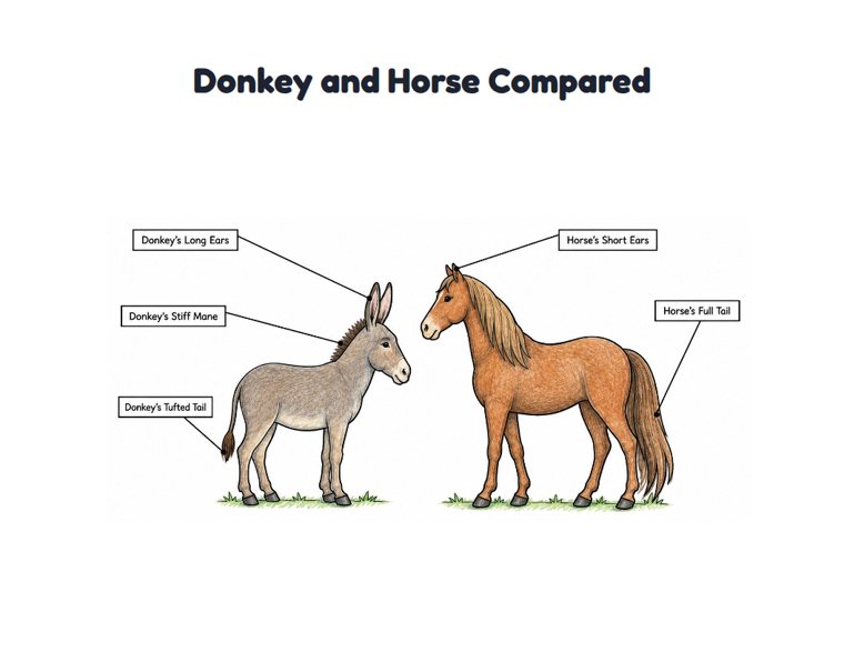 Donkey and Horse Compared worksheet (Medium, Grades 1–2)