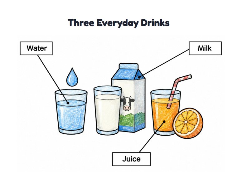 Three Everyday Drinks worksheet (Easy, Pre-K–K)