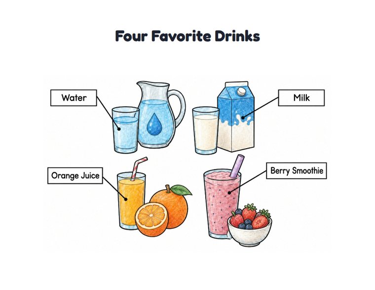 Four Favorite Drinks worksheet (Medium, Grades 1–2)