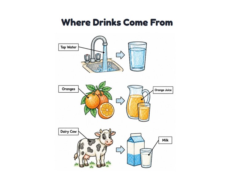 Where Drinks Come From worksheet (Medium, Grades 1–2)