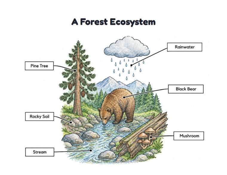 A Forest Ecosystem worksheet (Hard, Grades 3–4)