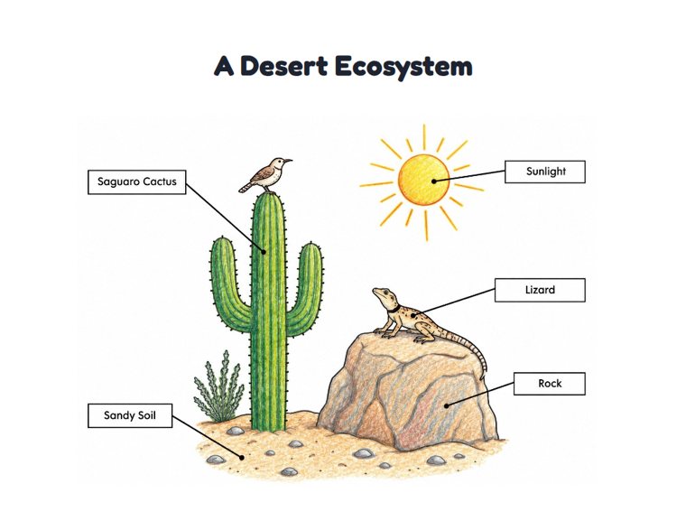A Desert Ecosystem worksheet (Medium, Grades 1–2)