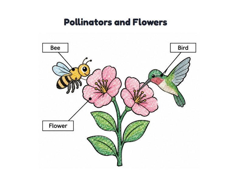 Pollinators and Flowers worksheet (Easy, Pre-K–K)