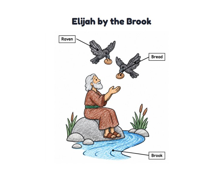Elijah by the Brook worksheet (Easy, Pre-K–K)