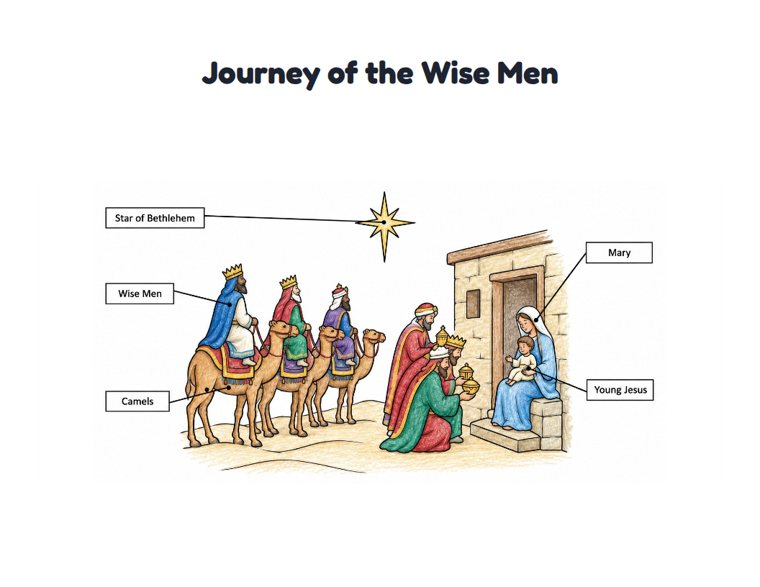 Journey of the Wise Men worksheet (Medium, Grades 1–2)
