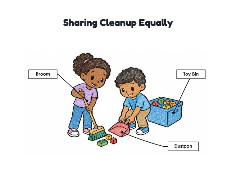 Sharing Cleanup Equally worksheet (Easy, Pre-K–K)
