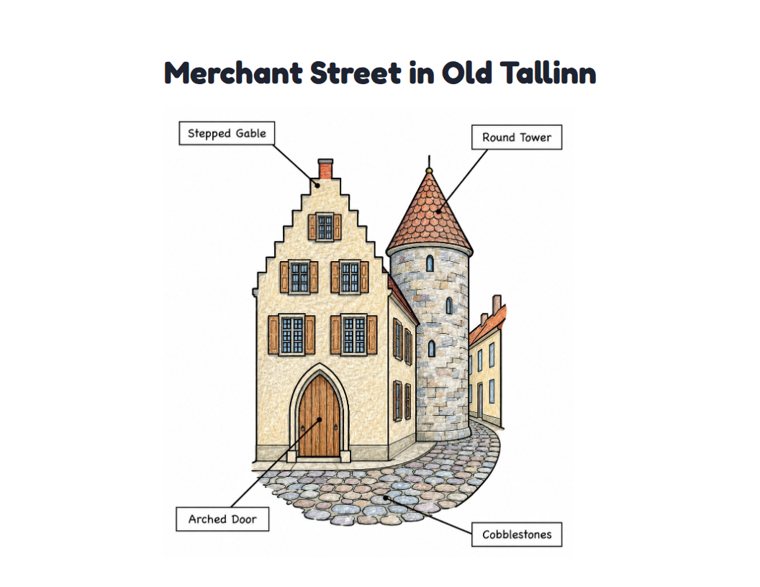 Merchant Street in Old Tallinn worksheet (Medium, Grades 1–2)