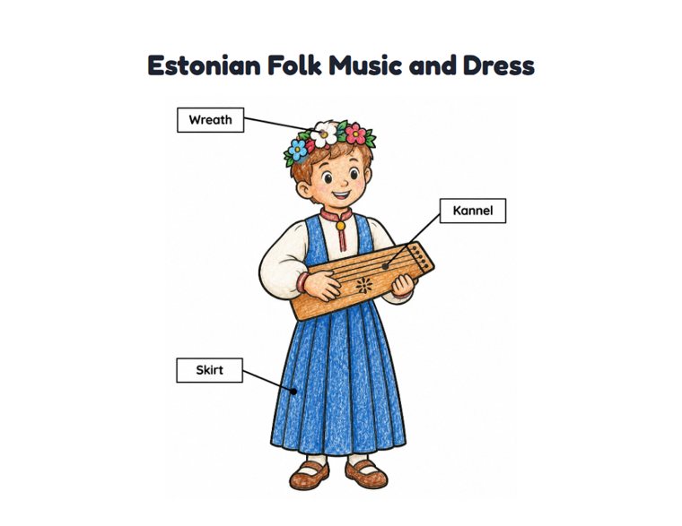 Estonian Folk Music and Dress worksheet (Easy, Pre-K–K)