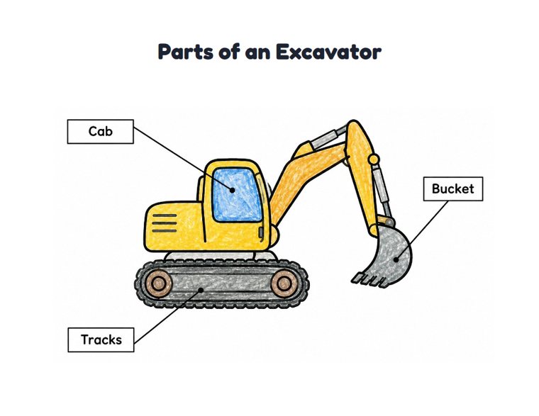 Parts of an Excavator worksheet (Easy, Pre-K–K)