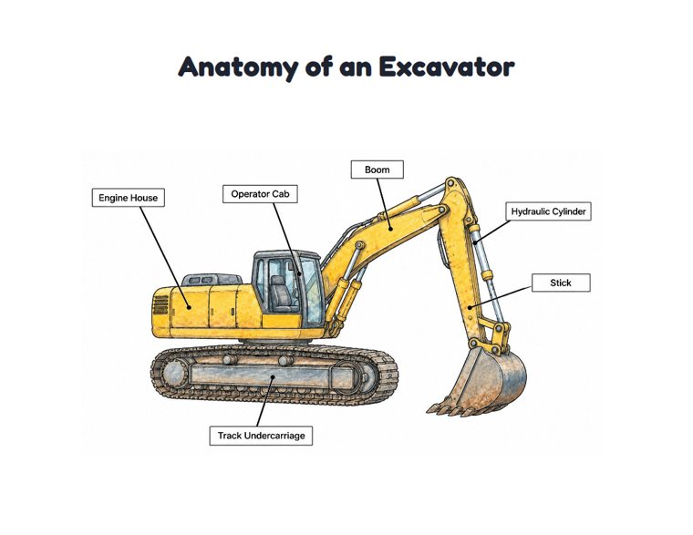 Anatomy of an Excavator worksheet (Hard, Grades 3–4)