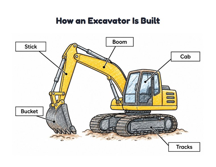 How an Excavator Is Built worksheet (Medium, Grades 1–2)