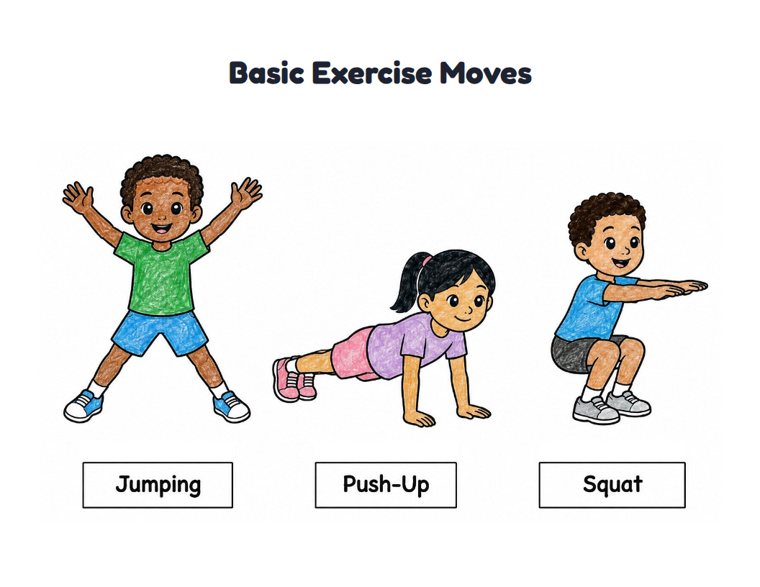 Basic Exercise Moves worksheet (Easy, Pre-K–K)