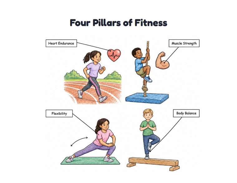 Four Pillars of Fitness worksheet (Hard, Grades 3–4)